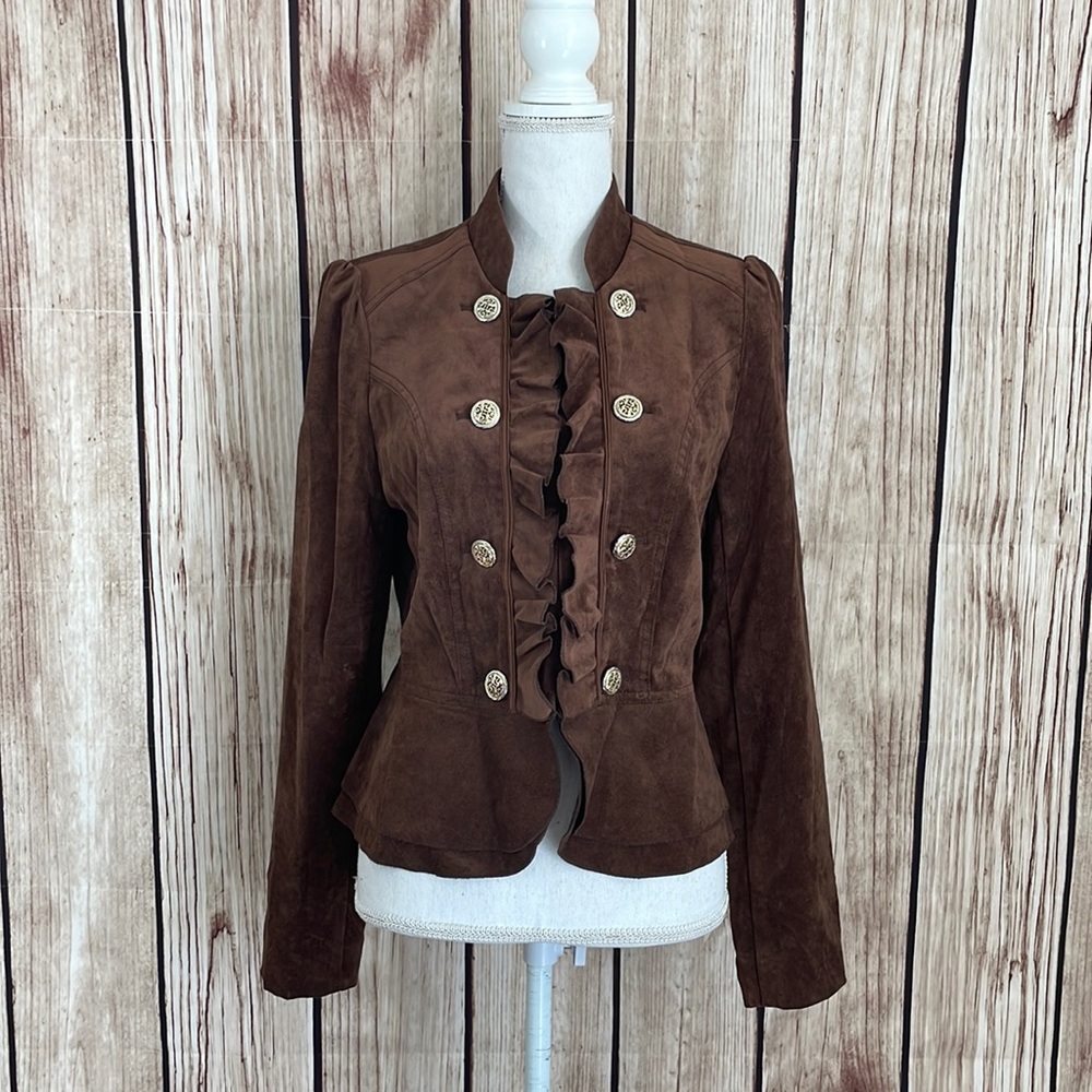 Kate & Rosy Brown Faux Suede Brown Jacket w/Ruffles Medium